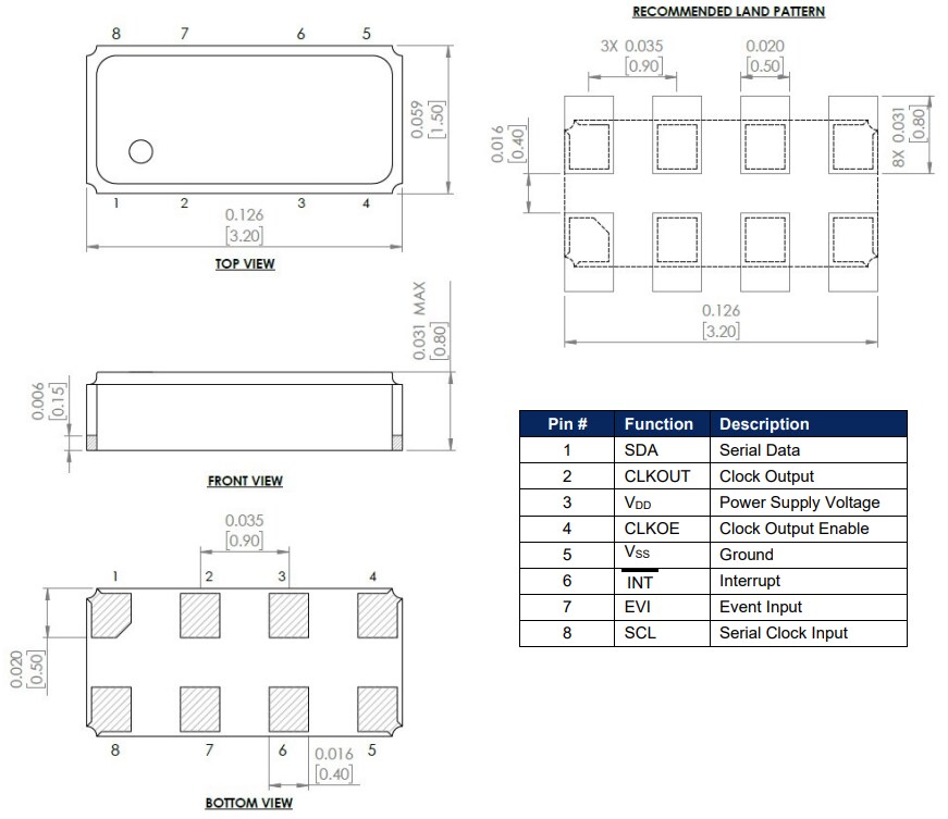 Mechanical Drawing - Abracon AB-RTC-TN Real-Time Clocks (RTCs)